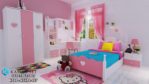 Set Tempat Tidur Anak Perempuan Putih Pink Lengkap